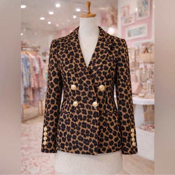 MaliWood Boutique Jackets & Blazers - Leopard Print Double-Breasted Blazer Jacket - Brown/Black